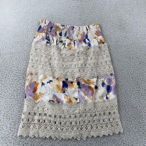 Anthropologie SAMPLE Boho Lace Crochet Floral Skirt Womens S Smocked Waist Lined